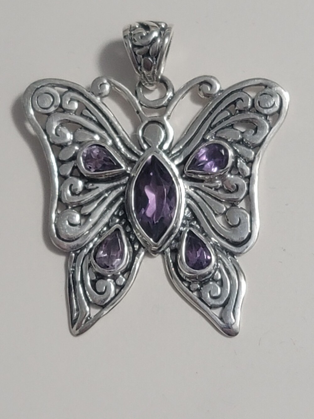 Amethyst Butterfly Sterling Silver Pendant